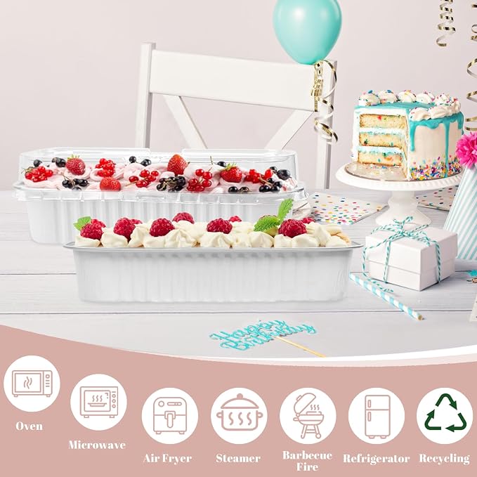 100Pack Mini Loaf Pans with Lids and Spoons and Stickers Individual Mini Cake Pans Disposable Portable Stackable, 6.8Oz Aluminum Pans Tins, Dessert Cups Containers for Sales,Party White