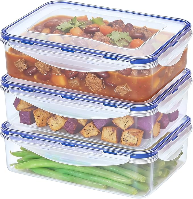 KIGI Food Storage Containers with 4-Sided Locking Airtight Lids, Leak-Proof & Stackable, Ideal for Meal Prep, Lunch & Leftovers, Microwave Safe, BPA-Free Plastic (6.8 Cup, 6-Piece)
