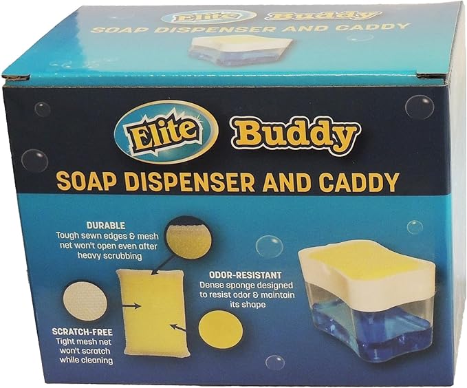 Elite All Purpose Cleaning Pad, 24 Pads (Individually Boxed) and Elite Buddy Dish Soap Dispenser and Sponge Caddy (White)