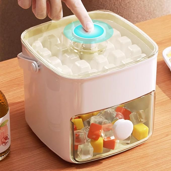 MAVIS LAVEN Ice Cube Maker Ice Tray Set with 2 Trays and Storage Bin for 120 Cubes Easy Release Button Design Food Grade PP Material Silicone Handles Dust Proof Lid (Milk White)