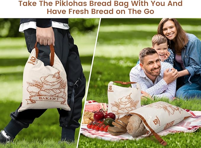 Piklohas Sourdough Bread Bags, 2 Sets Detachable Bread Storage for Homemade Sourdough, Reusable Linen Food Storage with Lining & Triple Lock for Fresh Keeping, BPA Free, Christmas Baking Gifts