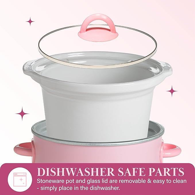 Paris Hilton 3.5-Quart Manual Slow Cooker, Naturally Nonstick Stoneware Ceramic Insert, Three Settings (Low, High, Warm), Dishwasher Safe Family Size Slow Cooker, Pink