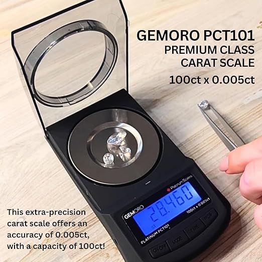 GemOro Platinum PCT101 Mini Carat Scale | Precise Jewelers Premium Class Weigh Gemstones & Diamonds | Digital Precision Tool Expert Professional Reading & Accuracy 100ct x 0.005ct Readability (Black)