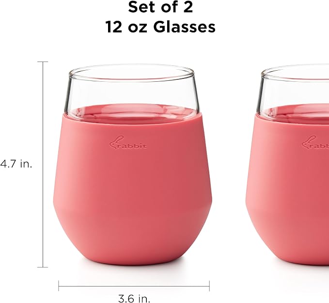 Rabbit Wine Freezable Glasses Chillable Stemless Wine Glasses, Freeze to Keep Wine Cold Longer, No Dilution, Set of 2, Rose