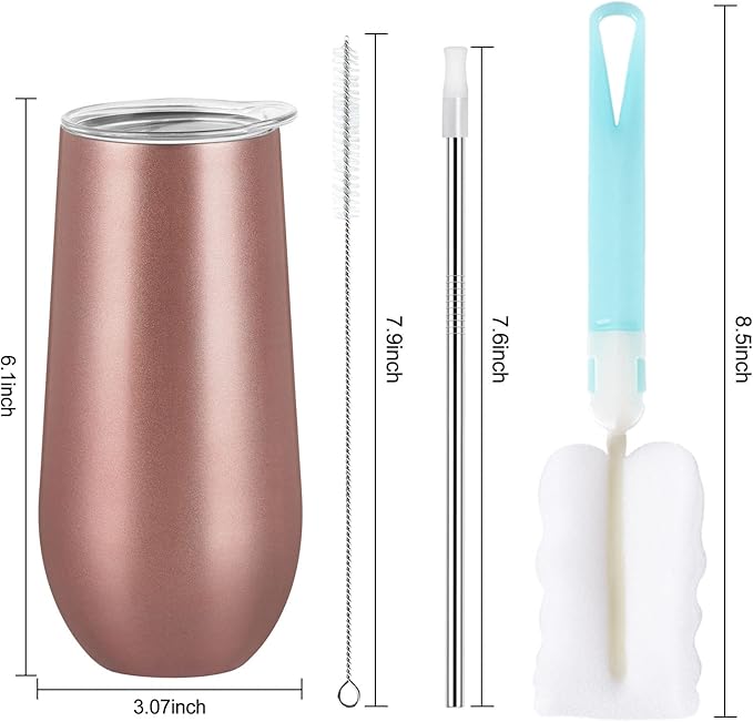 Lifecapido 12 Pack Stemless Champagne Tumblers, 12oz Insulated Stainless Steel Flute Glass for Birthday Party Wedding Christmas (Rose Gold)
