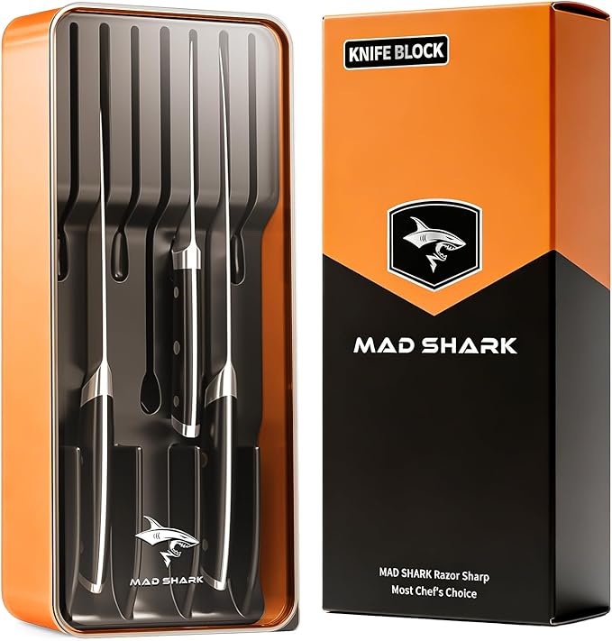 MAD SHARK 2-in-1 Detachable Knife Block & Silverware Organizer, Drawer Knife Holder for 7 Knives, BPA-Free, Blade-Safe Slots, Save Counter Space, Kitchen Drawer or Counter Storage, No Knives