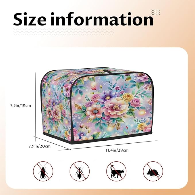 Flower Spring Rainbow Toaster Cover 2 Slice Dust and Fingerprint Protection Toaster Bread Maker Covers Washable Kitchen Small Appliance Covers for Kitchen Accessories Decor Bakeware Women Gift