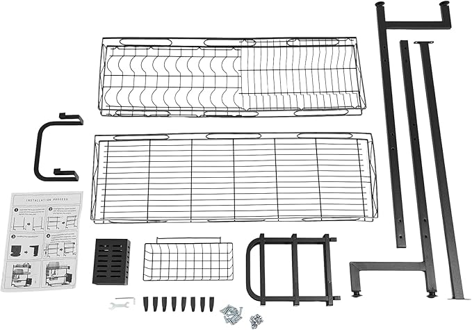 2-Tier Over Sink Dish Drying Rack, Multifunctional Kitchen Rack Extra Large Extendable Dish Rack Carbon Steel Over Sink Dish Rack with 8 Hooks for Kitchen Counter (32in)