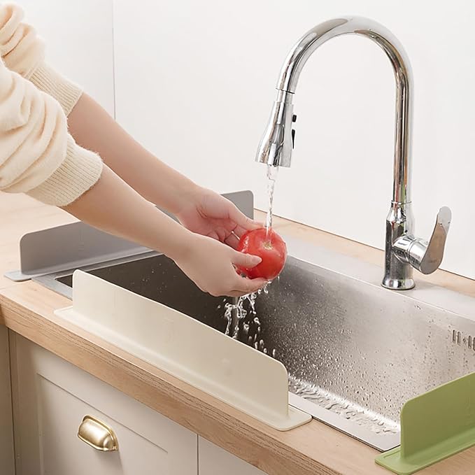 Silicone Splash Guard for Kitchen Sink & Bathroom - 19" Wide Water Baffle with Suction Cups | Faucet & Countertop Protection (Beige)