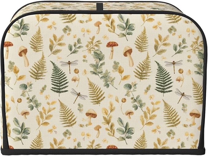4 Slice Toaster Cover for Kitchen Mushroom Botanical Leaf Vintage aterproof and Dustproof Toaster Dust Cover with Side Pockets Decorative Universal Cover for Wide Slot Toasters and Small Appliances