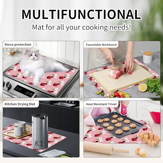 Decorative Electric Stove Top Covers, Heat Resistant Silicone Stove Cover Mat, Stove Top Protectors for Electric Flat Glass Stoves, Adds Extra Counter Space for Small Kitchens and Apartments