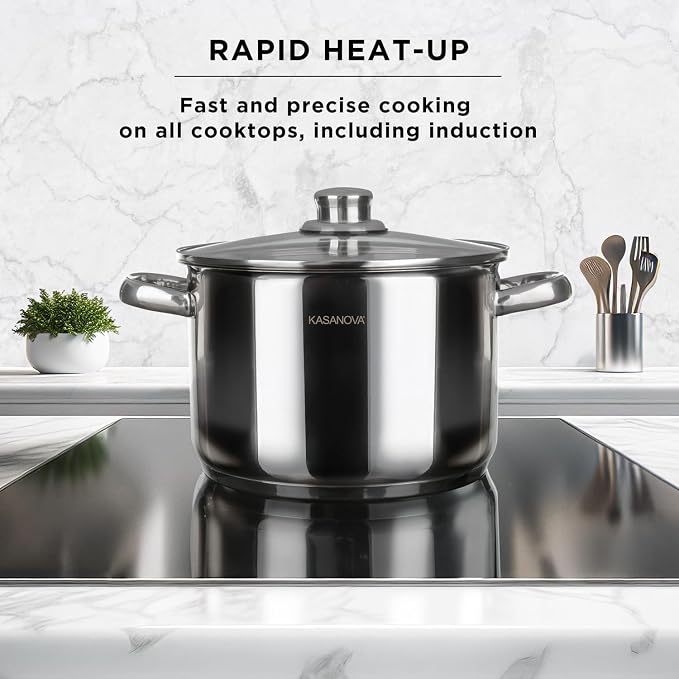 KASANOVA Grand Family 9Pcs Cookware set, Stainless steel pots, Nonstick aluminum frying pans, PFOA-free, Induction safe, Oven-safe up to 356°F