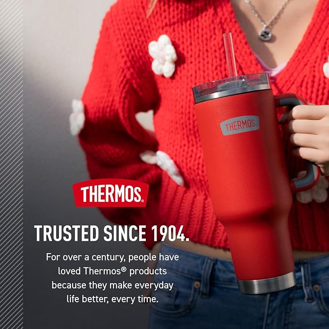 THERMOS Stainless Steel Cup Holder Mug - 40 Ounce, Alpine Green - Insulated Tumbler with Lid and Straw, Plus Leak-Resistant Slide Lock