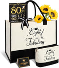 YeohJoy 80th Birthday Gifts for Women 80 and Fabulous Canvas Tote Bag Travel Gear, Unique 80 Years Old Gifts for Wife Sister Grandma Mom Aunt Friends Her, Handbag & Cosmetic Bag & 80 Birthday Poster