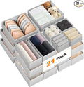 FANS-ONE Drawer Organizer Clothes, 21 Pack Dresser Organizer for Baby Clothes, Underwear, Socks, 3 Sizes Foldable Closet Organization and Storage Bins for Nursery, Bedroom (Grey)