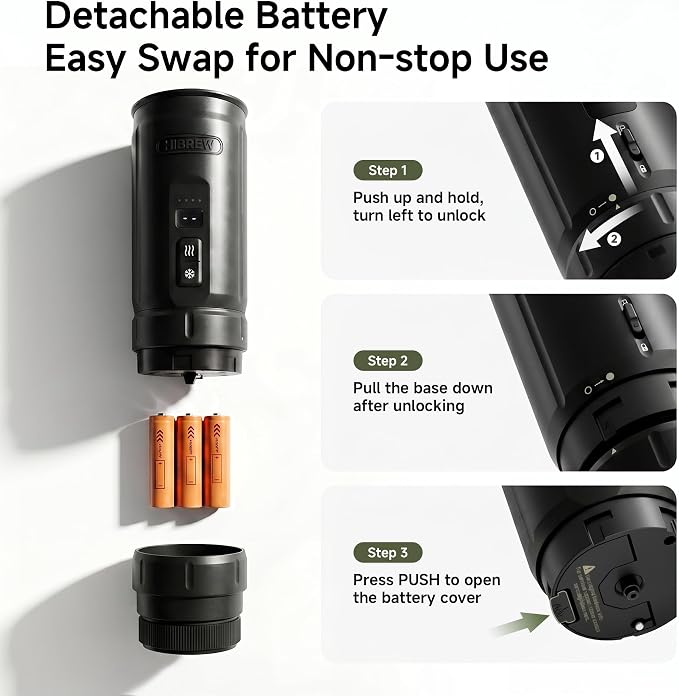 HIBREW H4C Ultra Portable Electric Espresso Maker, 51mm Bottomless Professional Coffee Maker, USB-C Rechargeable for Ground Coffee, Compact for Camping and Travel, with Foldable Holder & Carrying Case