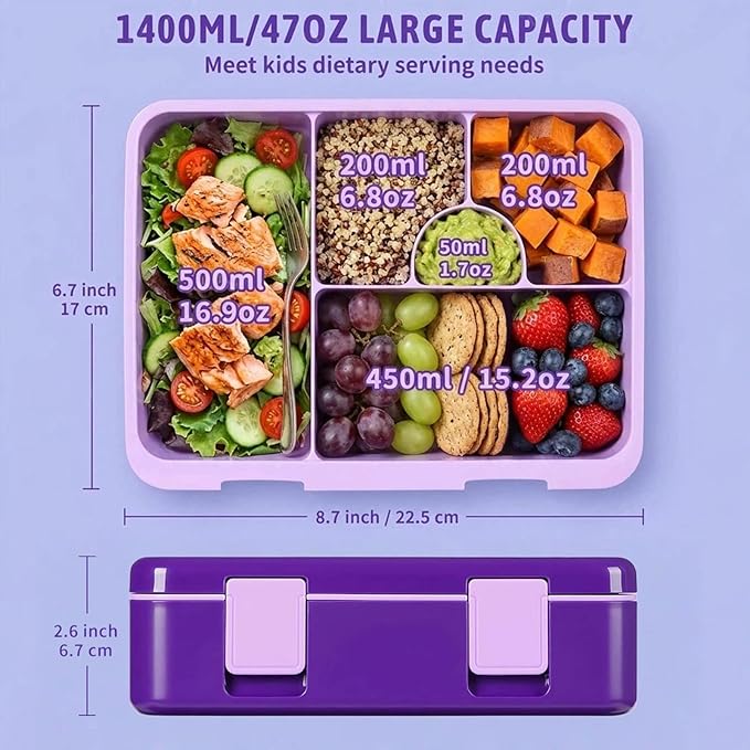 rockpapa Kids Lunch Box Set with 14oz Insulated Water Bottle & Lunch Bag, Leakproof 5.5 Cups Bento Box for School & Children, BPA-Free, Microwave Safe for Boys Girls (Purple Mermaid)