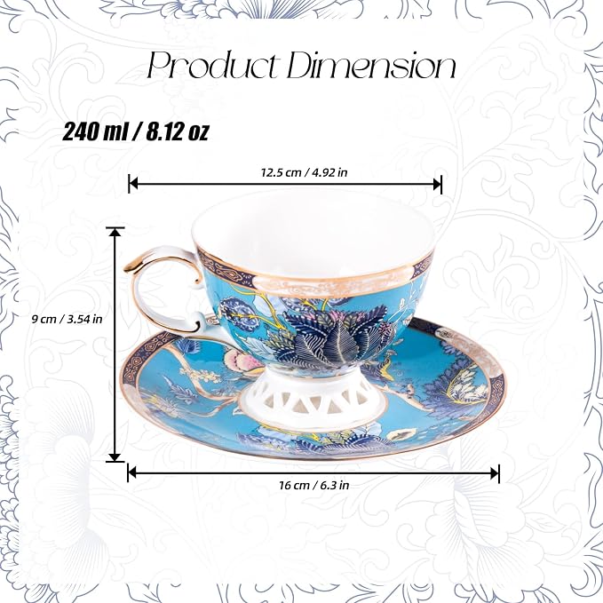 KAMMAK Tea Cups and Saucers Set of 2, Fine Bone China Coffee Cups, Stackable Espresso Mugs, Ceramic Demitasse for Coffee, Cappuccino, Latte, Americano, Tea, Jade