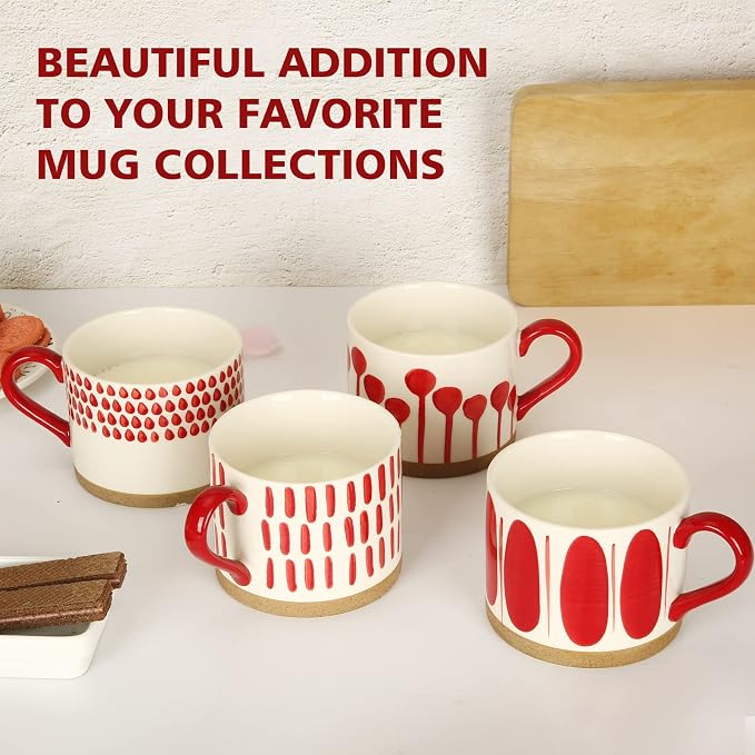 Koja 16 oz Premium Hand Painted Porcelain Ceramic Mug Set, Large Coffee & Tea Mugs, Elegant Decorative Durable Stoneware Microwave Safe Drinkware for Home Kitchen, 4-Pack