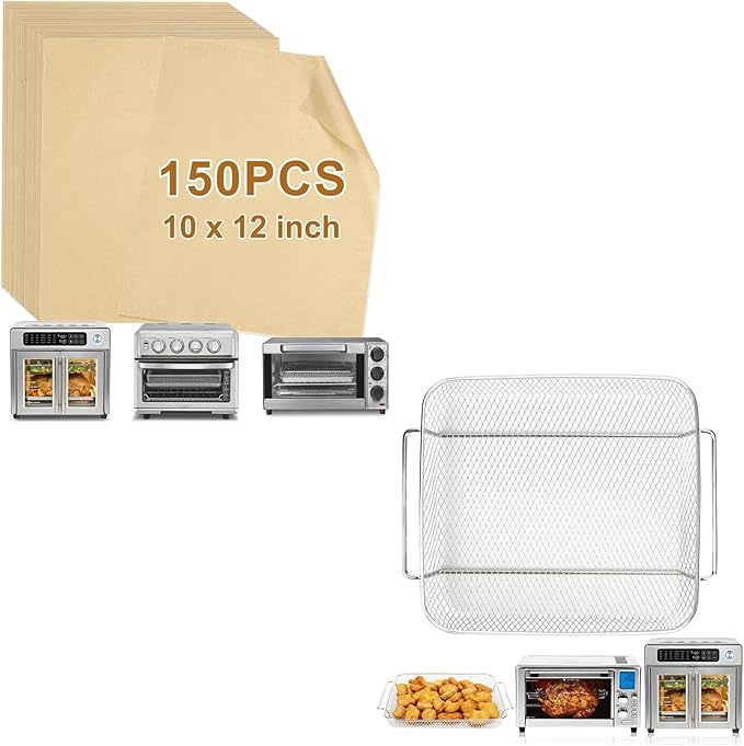 YQL 10x12 Inch 150PCS Disposable Air Fryer Liners and Air Fryer Basket Replacement for Emeril Lagasse 26 QT