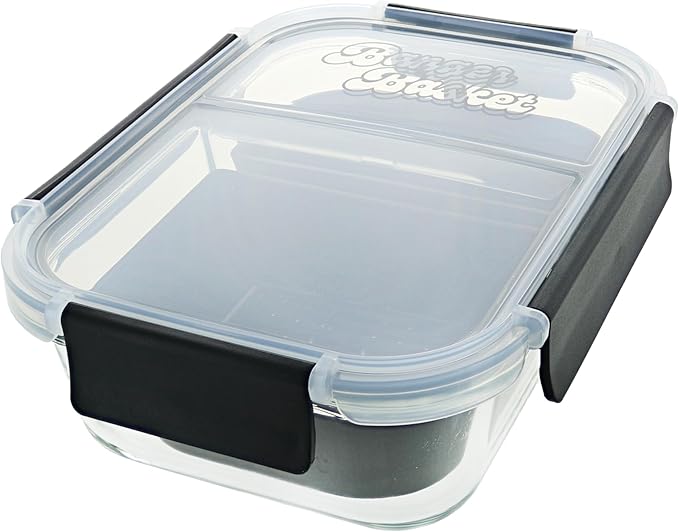 Two Compartment Borosilicate Glass Container Cleaning Tool with Sealable Lid (Black)