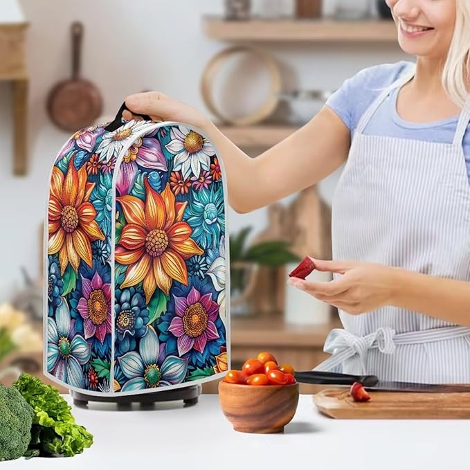 Bright Blossoms Dust Cover Set Washable Coffee Maker Appliance Blender Covers Boho Mandala Floral Bread Maker Toaster Protection Kitchen Accessories