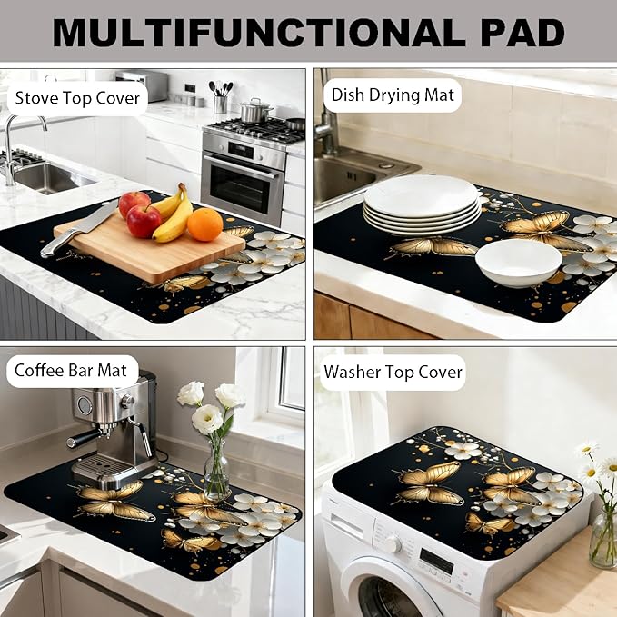 Stove Top Cover for Electric Stove, Vintage Farmhouse Style Glass Cooktop Protector, Multi-functional Kitchen Counter & Washer Top Cover