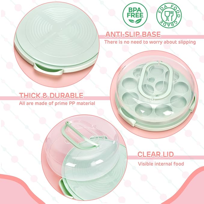 Ohuhu Cheesecake Container, Cake Pie Carrier BPA-Free up to 10'' Cake - Cupcake Containers with Lid and 2 Handles 4-in-1 Multipurpose Cake Keeper Holder Platter for Pie Devil Eggs Perfect Gifts