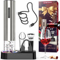 Crenova Electric Wine Opener, Rechargeable Wine Bottle Opener, Automatic Corkscrew with Vacuum Stopper, Aerator Pourer, Foil Cutter, Display Base, Gifts for Valentines Day New Home Wedding Birthday