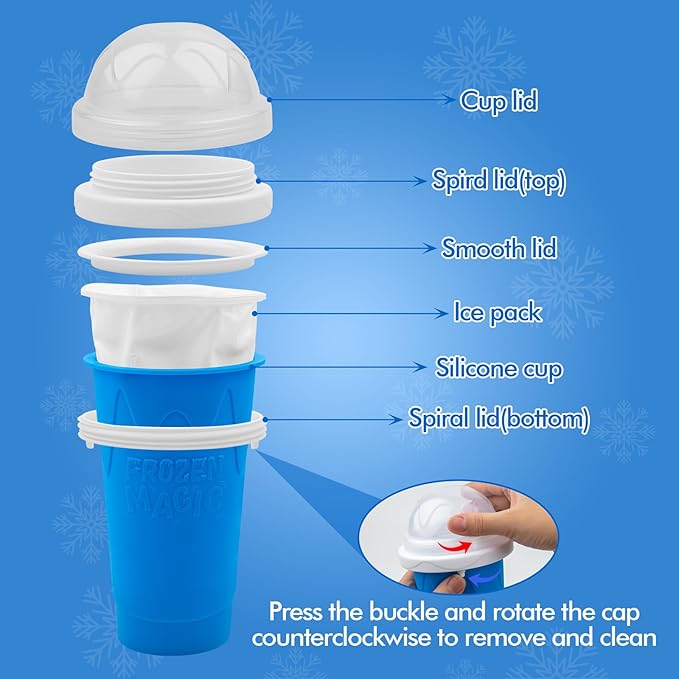 2PCS Slushie Maker Cup, Quick Frozen Magic Cups for Homemade Milk Shake Ice Cream Maker, Double Layer Squeeze Slushy Maker Cup, Birthday Gifts for Mother Father,Kids,Friends,Family (Blue+Green, 350ML)