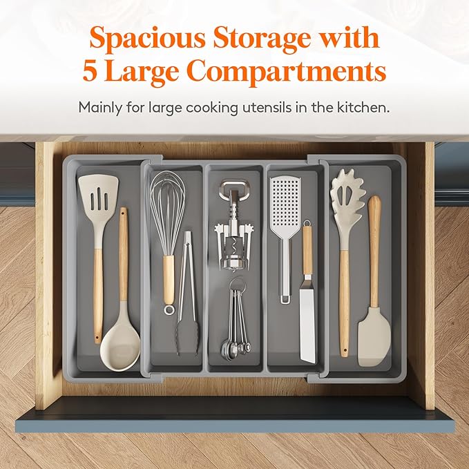 Lifewit Silverware Drawer Organizer Expandable Cooking Utensil Tray