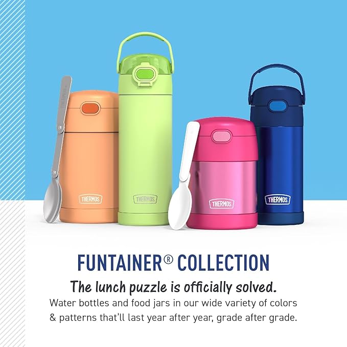 THERMOS FUNTAINER Water Bottle with Straw - 12 Ounce - Kids Stainless Steel Vacuum Insulated Water Bottle with Lid, Cocomelon