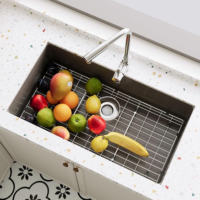 27-9/16" x 14-9/16" Sink Grid, Stainless Steel Sink Protectors for Kitchen Sink, Sink Bottom Grid, Rear Drain with Corner Radius 3/16", Sink Grids for Kitchen Sink, Sink Grid for Bottom of Sink