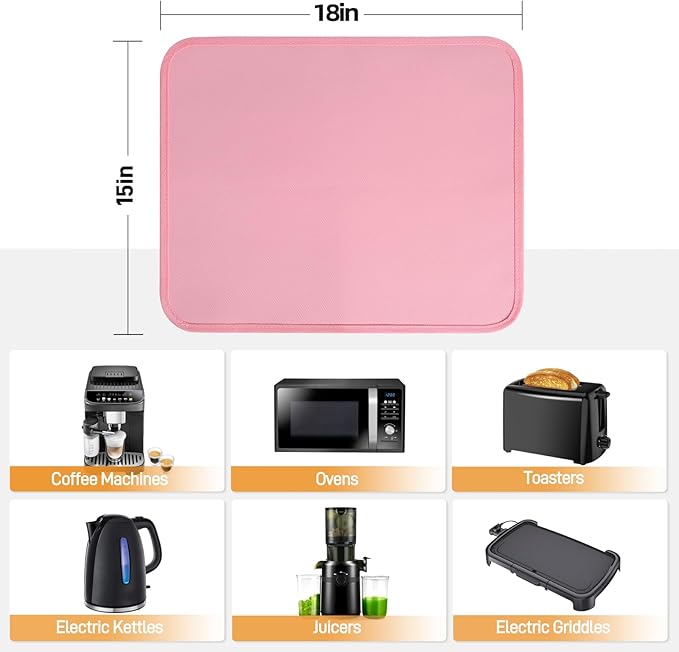 Heat Resistant Mat for Air Fryer, 15 x 18in Heat Resistant Mat for Countertop, Fireproof Silicone Countertop Protector Appliance Slider Hot pod for Air Fryer, Coffee Maker, Toaster, Oven (Pink)