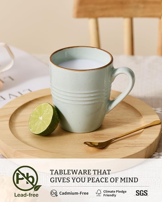 famiware Jupiter Coffee Mugs Set of 4, 13oz Coffee Mug, Microwave and Dishwasher Safe, Coffee Cups with Handle for Coffee, Tea, Cocoa, Milk, Light Green