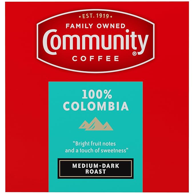 Community Coffee 100% Colombia Coffee Pods, Medium Dark Roast, Compatible with Keurig 2.0 K-Cup Brewers (12 Count, Pack of 6)