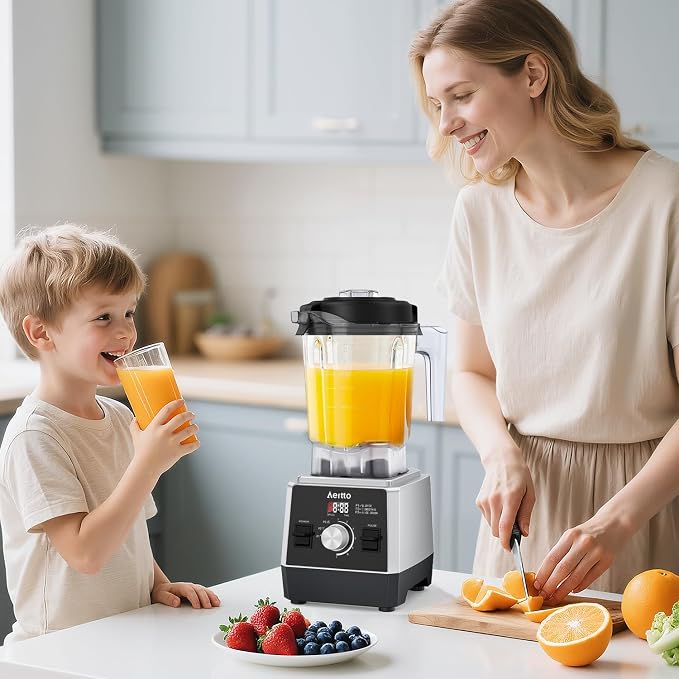 Aeitto Blenders for Kitchen 1800W Professional Countertop Blender, 68Oz Large Capacity Smoothie Blender with 3 Programs & 7 Speeds for Smoothies, Ice Crush, Frozen Drinks, Black