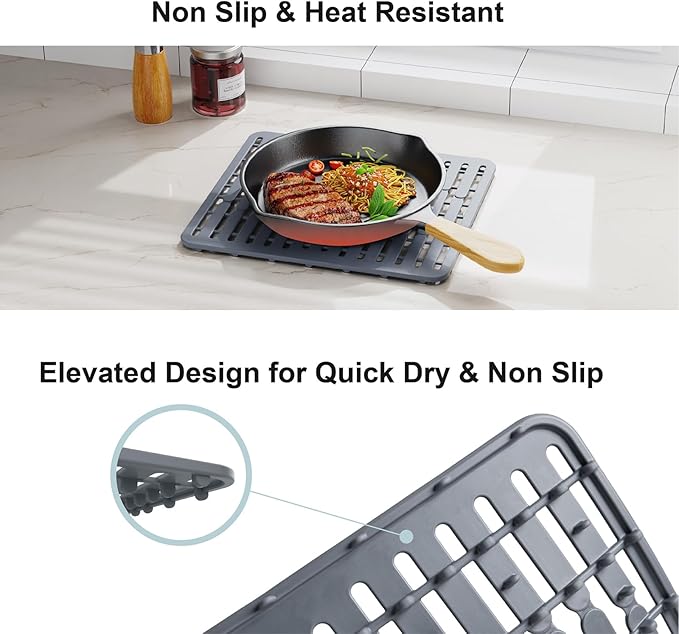 GSlife Expandable Dish Drying Rack for Large Sink- Stainless Steel Over the Sink Dish Drainer with Silicone Sink Protector and Locking Knob for Kitchen, 12.8" W x 13.4"-20.5" L, Silver
