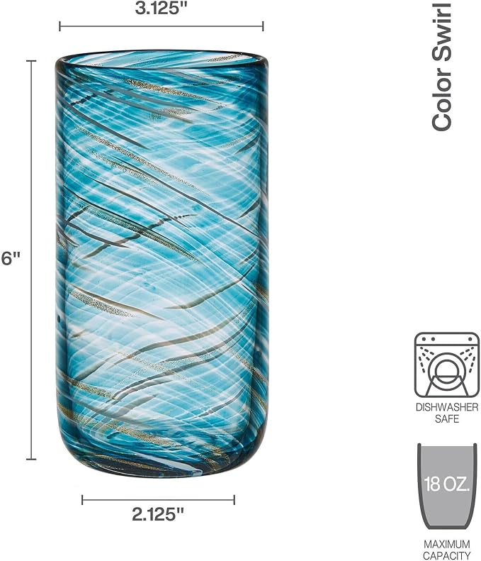 Mikasa Color Swirl Highball Tumbler Cups, Set of 4, Blue