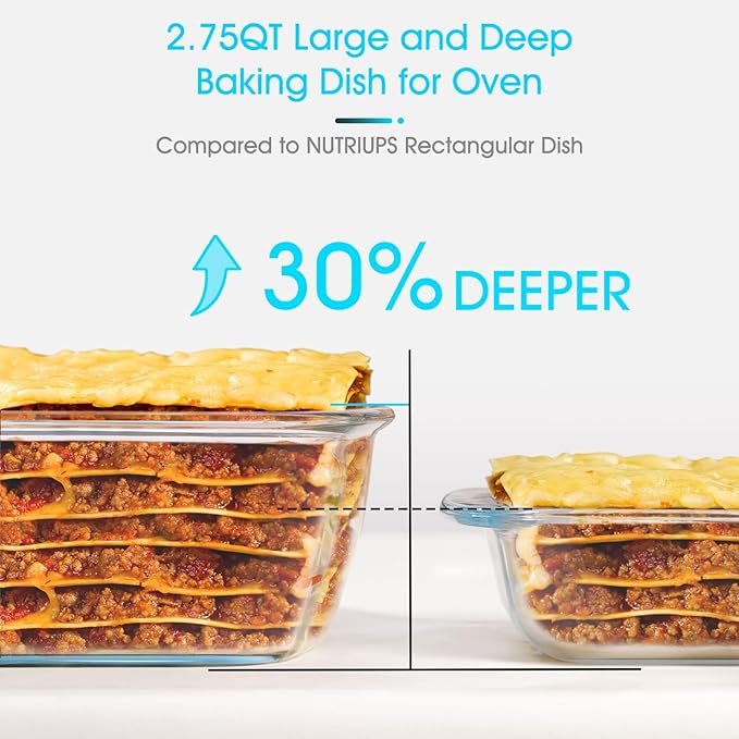 NUTRIUPS 9 x 9 Glass Baking Dish with Lid 2 Pack, Square Baking Pan, Glass Casserole Dish for Oven Dishwasher Safe, Baking Pan for Lasagna, Risotto (Green, 2 Pack, 2.6L)