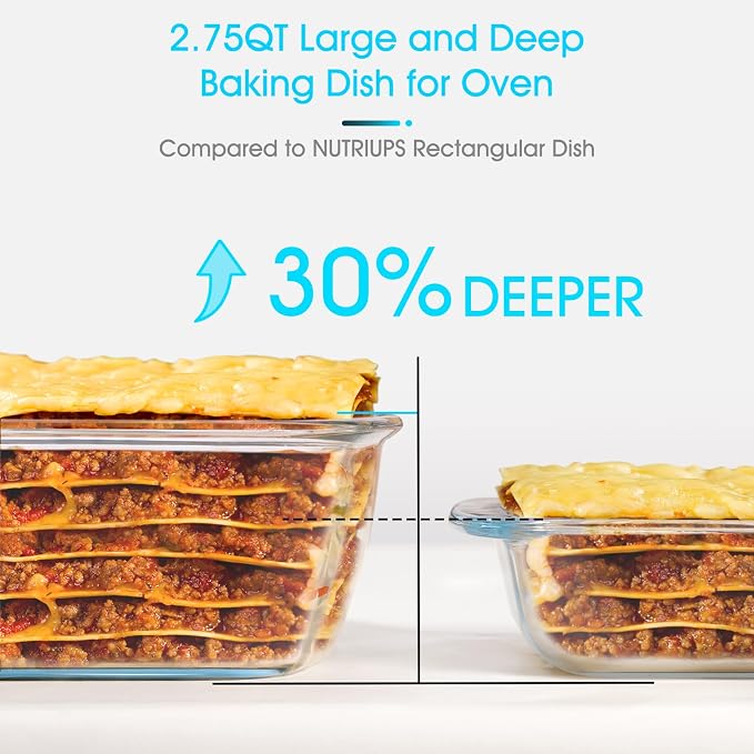 NUTRIUPS 9 x 9 Glass Baking Dish with Lid, 9 x 9 Baking Pan, 2.75QT LARGE and DEEP Baking Dish for Oven (Green, 2.6L)