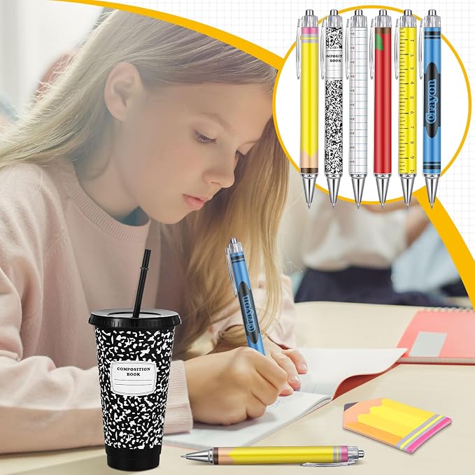 Honeydak 12 Set Back to School Teacher Gift Bulk Teachers Appreciation Gifts in Bulk Teacher Tumbler Cute Composition Notebook Sticky Note Ballpoint Pen for First Day of School Gift