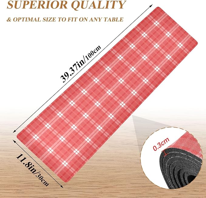 2 in 1 Table Runner Trivet for Hot Pots and Pans Heat Resistant Non Slip Waterproof 39 x 12 Inch Decorative Table Protector for Kitchen Countertop Checkered Red