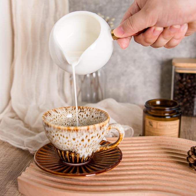 4 oz Espresso Cups Set of 6, Ceramic Cappuccino Cups with Saucers, Stackable Coffee Cup for Macchiato, Double shot, Tea, Coffee Lover Gifts, Glazed White