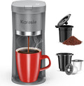 Small Single Serve Coffee Maker, Fast Brew for K-Cup & Ground Coffee, 6-12 Oz Brew Sizes, One-Button Single Cup Coffee Maker, Coffee Machine with Descaling Reminder,Grey,9.25 inches