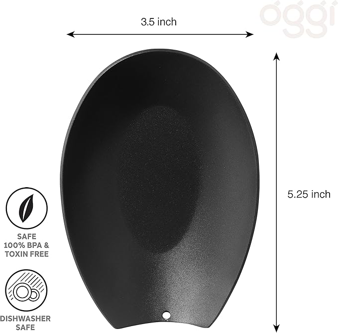 Oggi Spooner Stainless Steel Spoon Rest - Mess Free Cooking, Great for Kitchen Counter, Black, 5.25 x 3.5 Inch