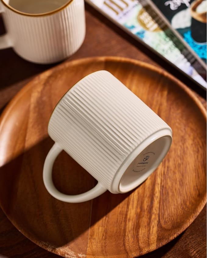 famiware Coffee Mug Set for 4, Star 16 oz Catering Mugs Cup Set with Handle for Coffee, Tea, Cocoa, Milk - Ceramic Stoneware Drinkware Set, White