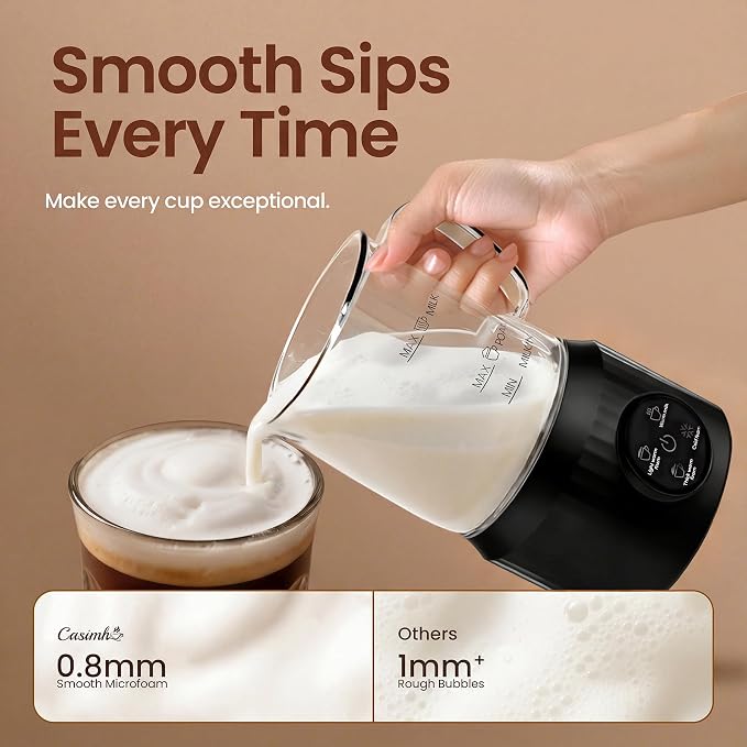 Casimhu 4-in-1 Milk Frother, Electric Milk Frother and Steamer with LED Touch Screen, Ceramic Lining Bottom, Milk Warmer 13.52oz for Lattes, Cappuccinos, and Macchiatos at Home (Black)