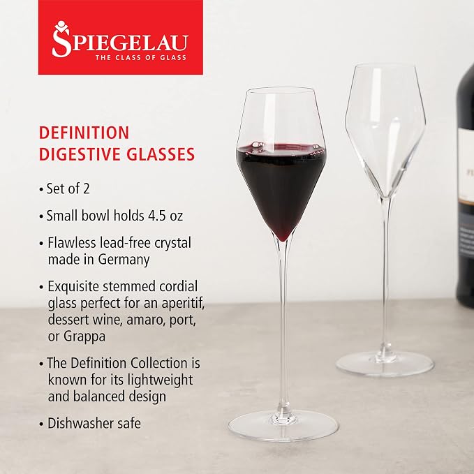 Spiegelau Definition Digestif Glasses, Elegant Stemmed Dessert Wine Glasses for After-Dinner Drinks, Lightweight Crystal Glassware for Wedding Gifts, Housewarming Party, 4.5 oz, Set of 2