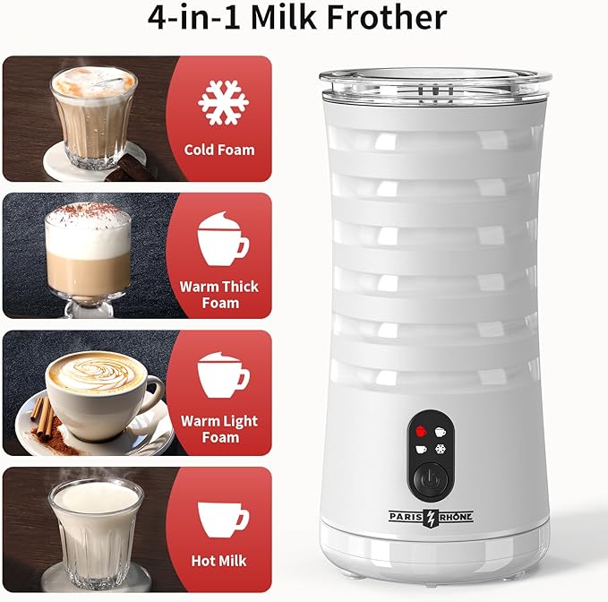 Electric Milk Steamer and Frother, Hot & Cold Foam Milk Warmer with Temperature Control, Auto Shut-Off Frothers for Coffee, Latte, Cappuccino, Macchiato